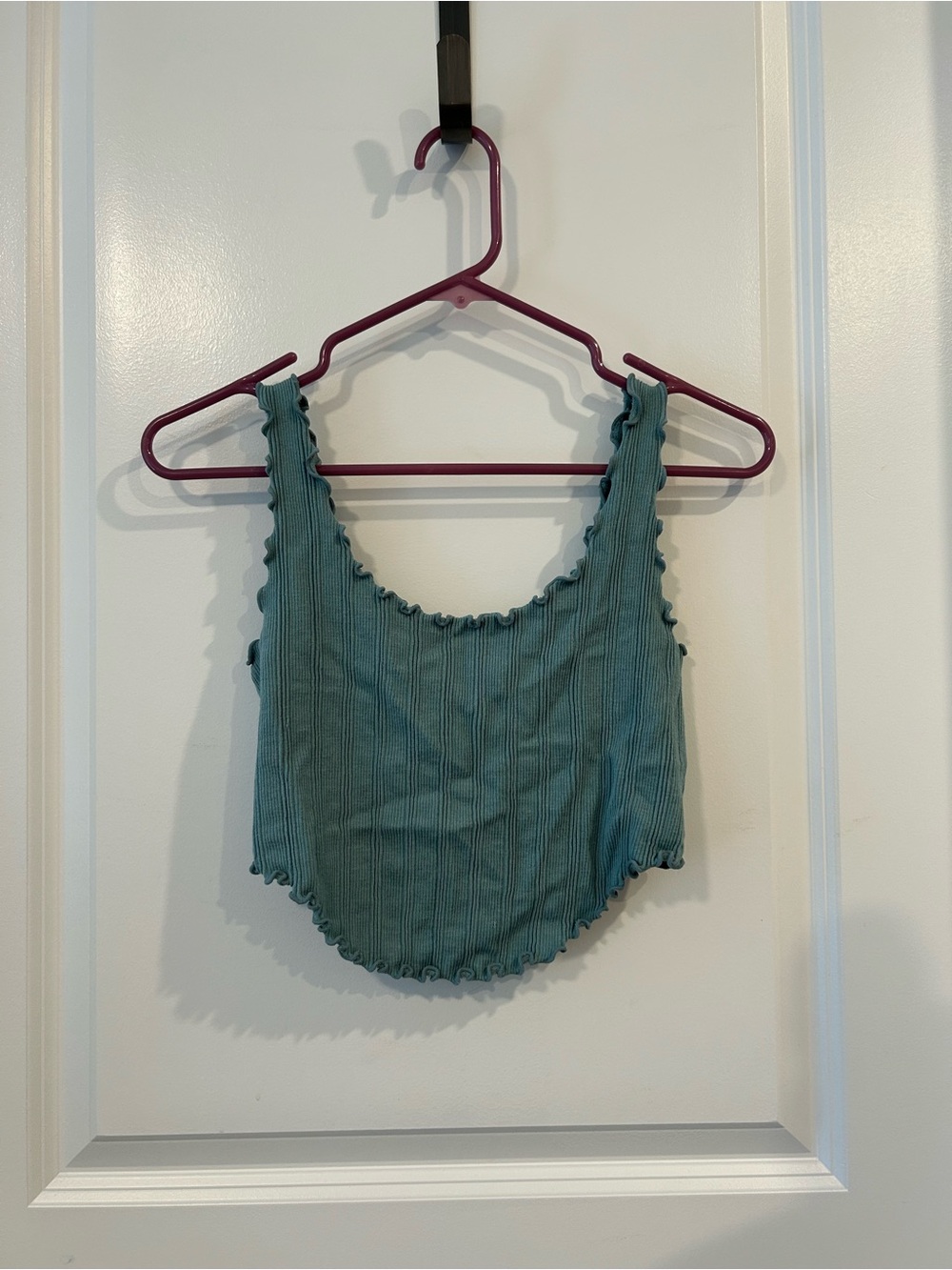 Arizona Jean Company Ribbed Lettuce-Edge Crop Tank - Teal Green